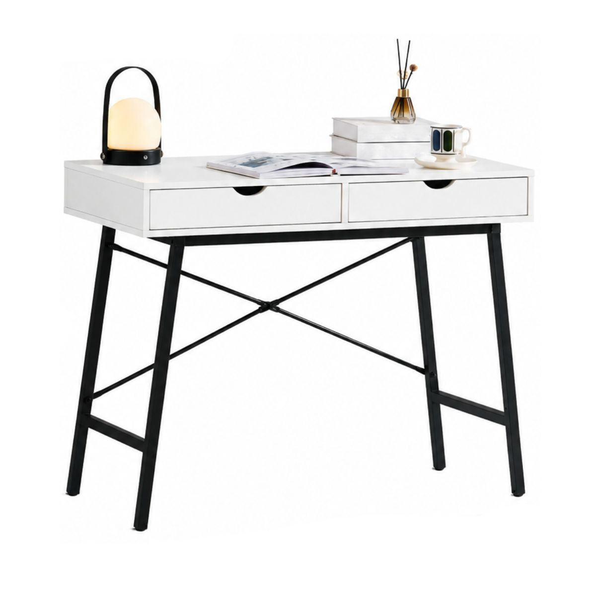 Birou cu cadru metalic negru si blat din MDF melaminat alb 15 mm grosime, 100x48x78 cm Callisto HARO, 2, hectarul.ro