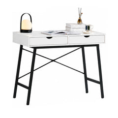Birou cu cadru metalic negru si blat din MDF melaminat alb 15 mm grosime, 100x48x78 cm Callisto HARO