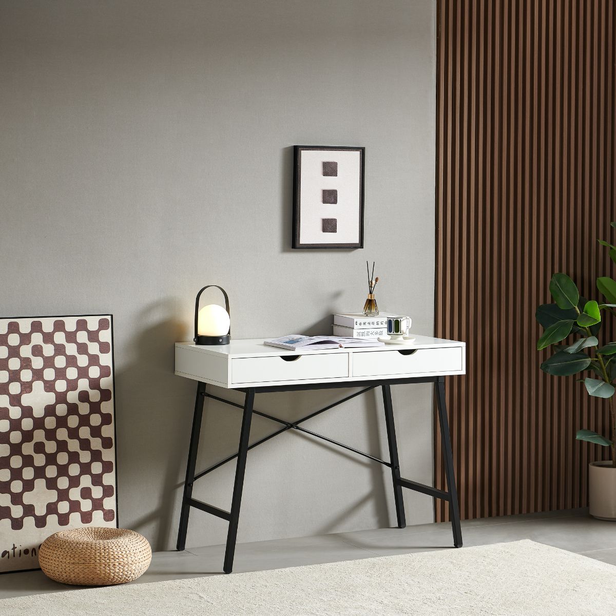 Birou cu cadru metalic negru si blat din MDF melaminat alb 15 mm grosime, 100x48x78 cm Callisto HARO, 1, hectarul.ro