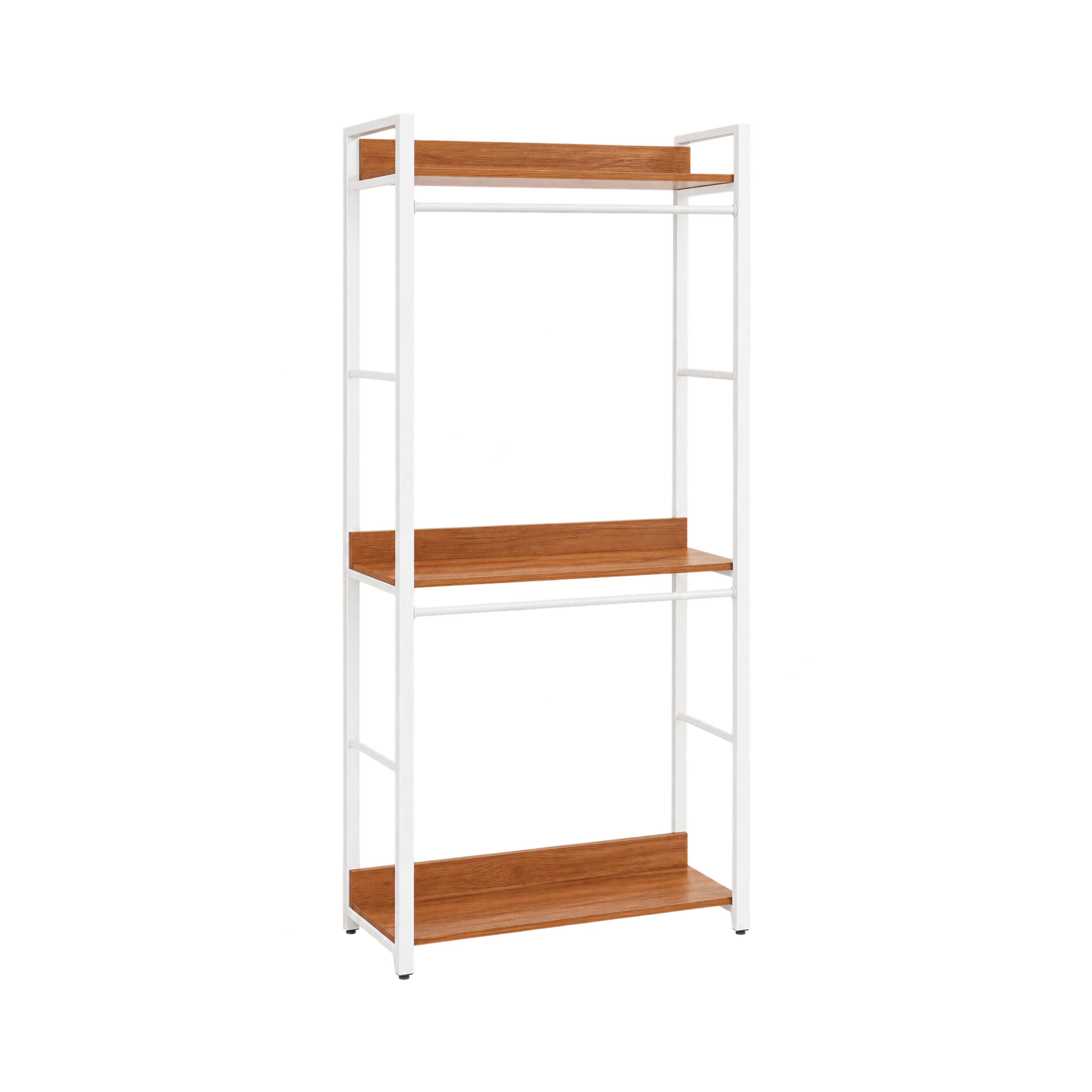 Raft tip dressing cu cadru metalic alb si polite MDF melaminat maro stejar, 80x35x195 cm Alba HARO, 1, hectarul.ro