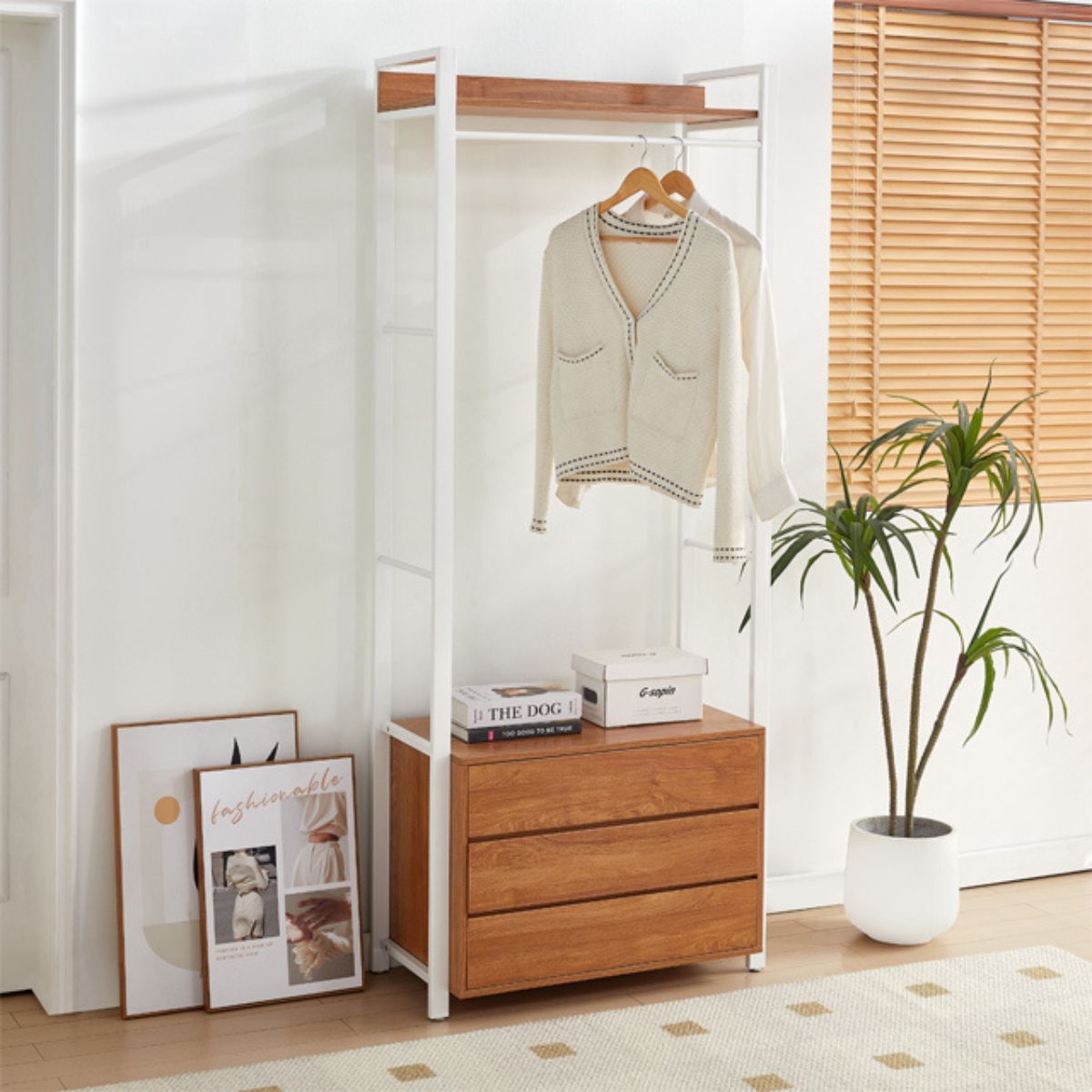 Raft tip dressing cu cadru metalic alb si blat MDF melaminat 15 mm grosime, maro stejar, 80x40x200 cm, Alba HARO, 1, hectarul.ro