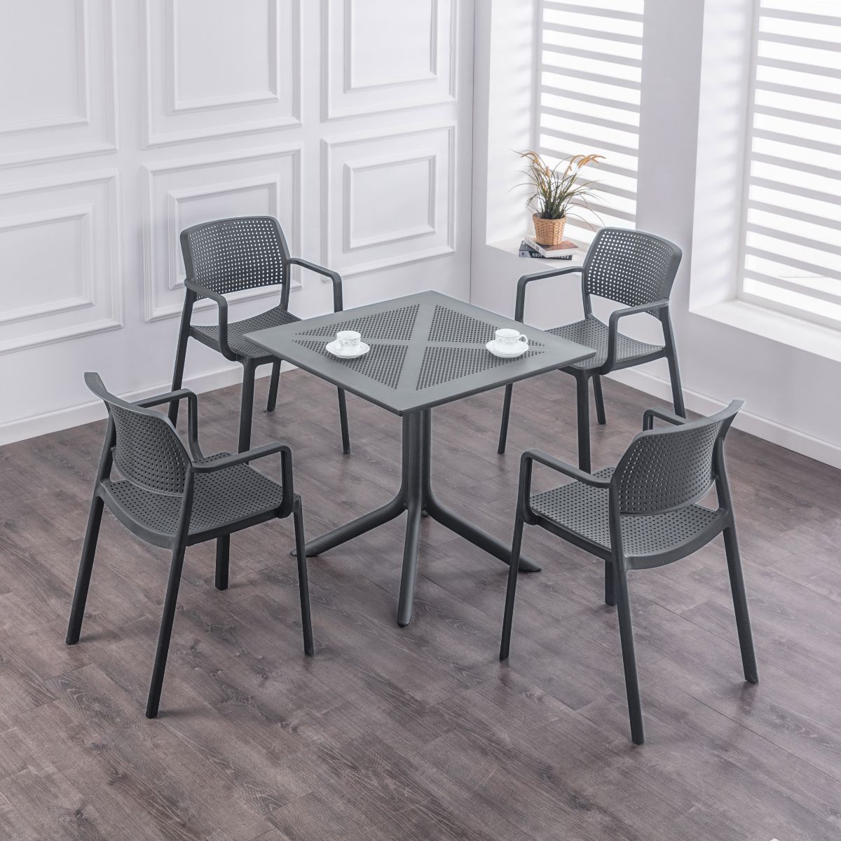 Masa terasa/gradina gri-antracit din polipropilena, 80x80x74 cm, Toledo Bistro, 2, hectarul.ro