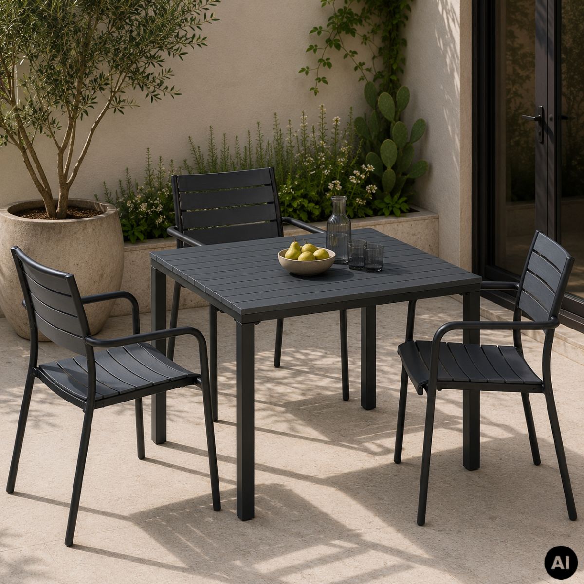 Masa terasa/gradina gri-antracit din metal si polipropilena, 80x80x74, Oakville Bistro, 2, hectarul.ro