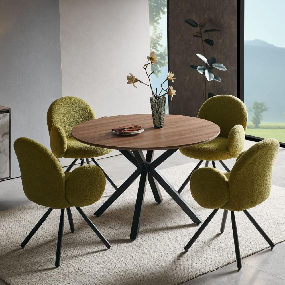 Scaun dining rotativ, verde oliv, tapiserie textil si cadru metalic, 60x84x61 cm Teddy