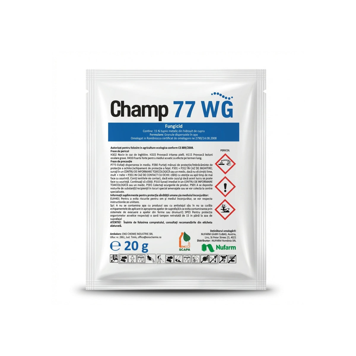 Fungicid bactericid ecologic vita de vie, castraveti, tomate, mar CHAMP 77WG 20 GR