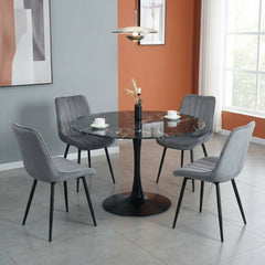 Scaun dining gri cu cadru metalic fix si sezut textil, 60x60x80 cm, Lisse A866 HARO