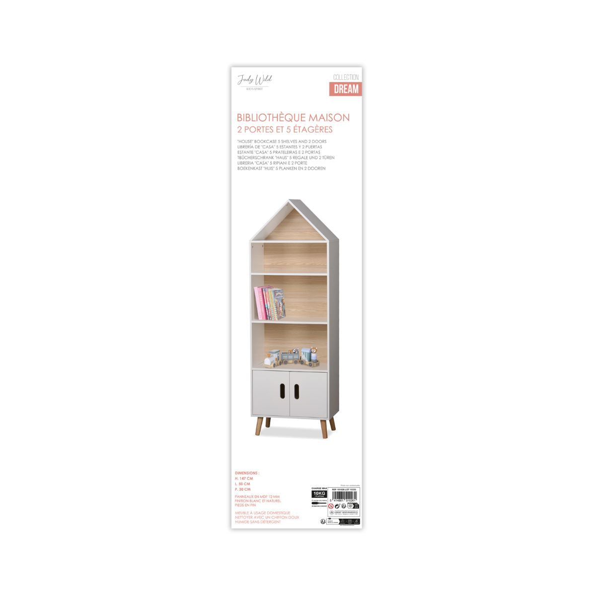 Biblioteca copii design casuta gri din MDF 147 cm Dream JudyWild