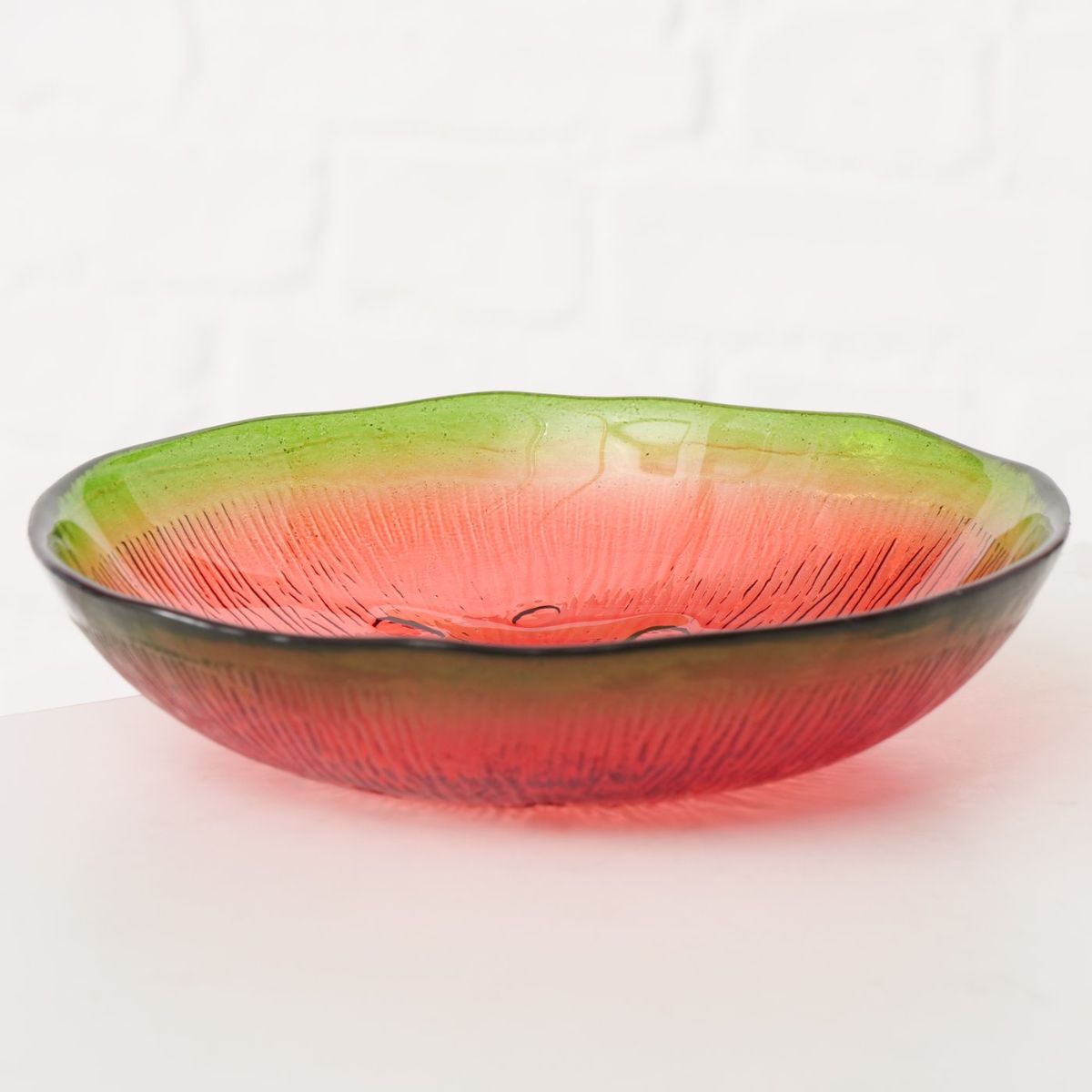 Bol rosu/verde din sticla Ø16 cm, 200 ml, Fruity Boltze design pepene, 2, hectarul.ro