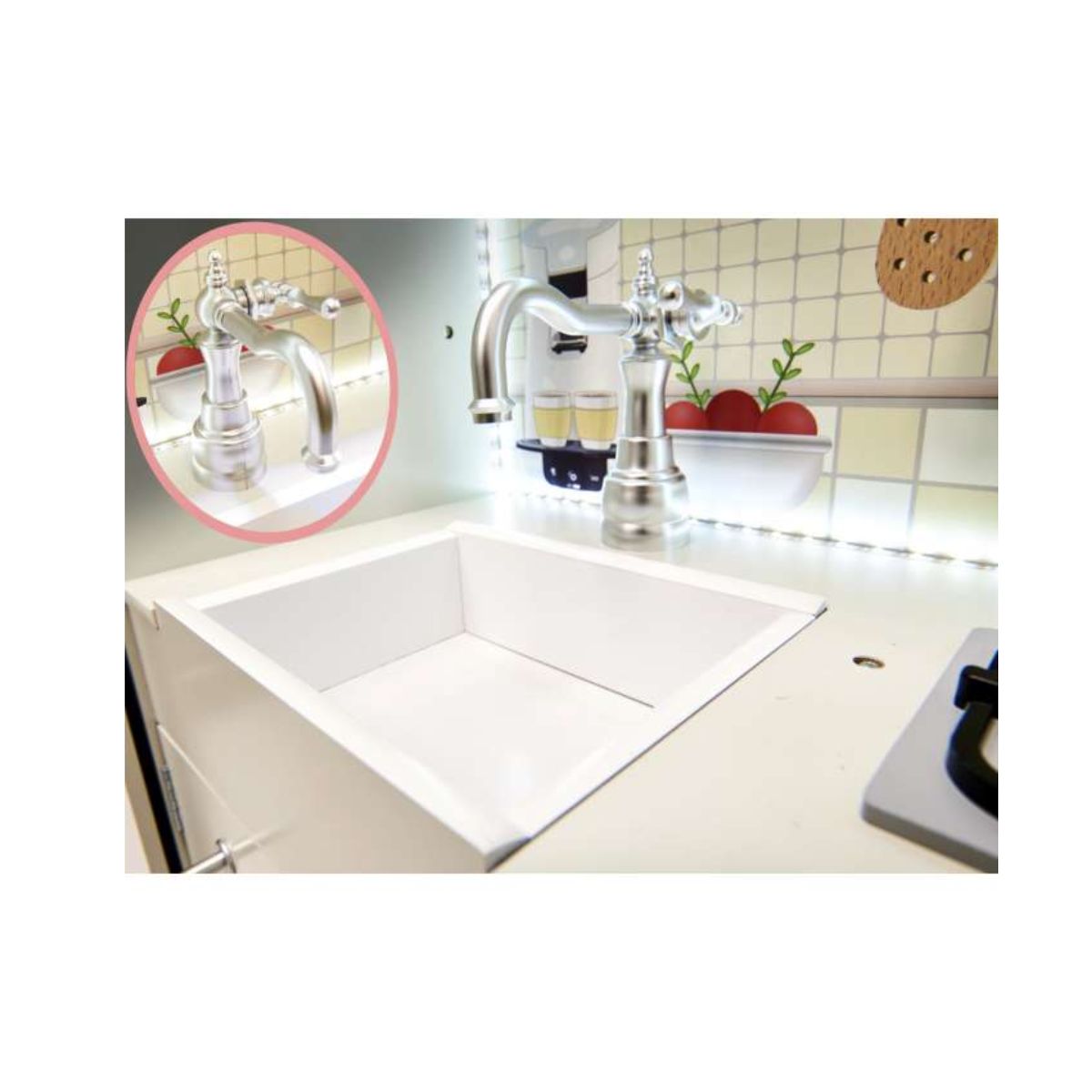 Bucatarie din lemn pentru copii cu accesorii, LED, XXL, MDF 103cm x 33.5cm x 98.5cm, 5, hectarul.ro