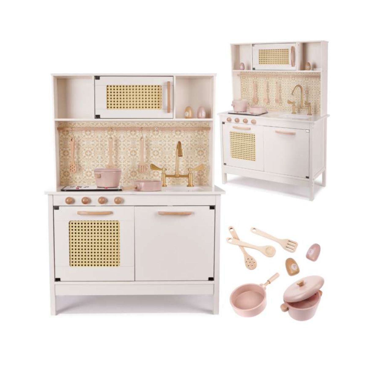 Bucatarie din lemn pentru copii cu accesorii retro, MDF, BOHO 68cm x 29cm x 100 cm, 2, hectarul.ro