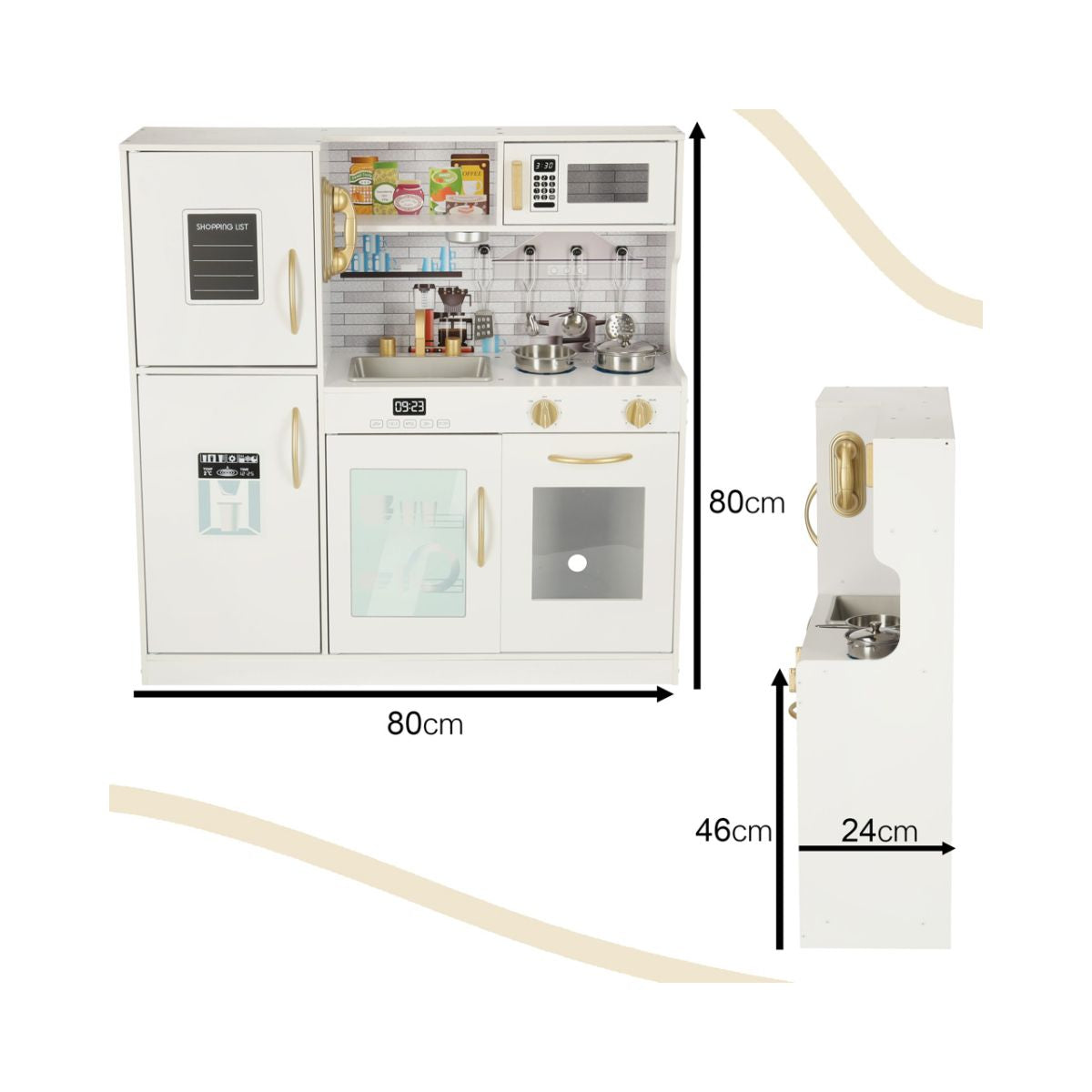 Bucatarie din lemn pentru copii cu accesorii si frigider, 5, hectarul.ro