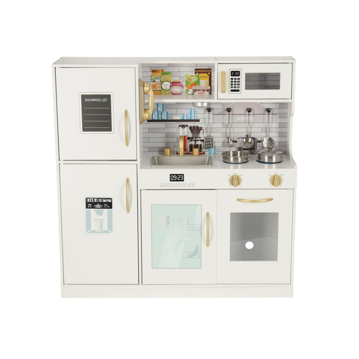 Bucatarie din lemn pentru copii cu accesorii si frigider, 2, hectarul.ro