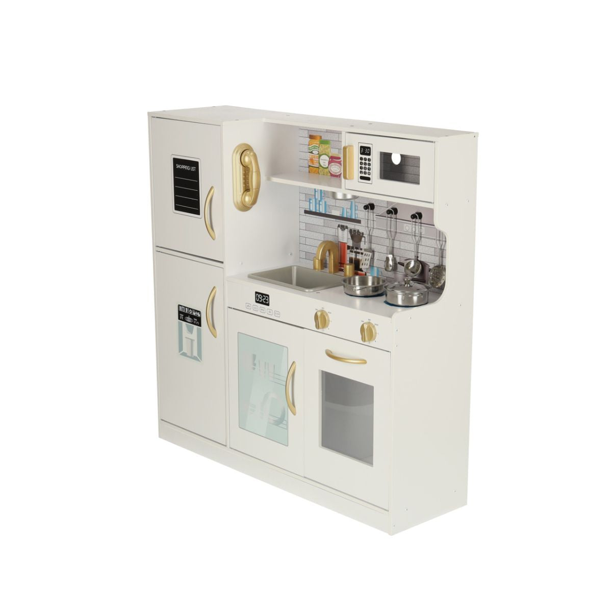 Bucatarie din lemn pentru copii cu accesorii si frigider, 6, hectarul.ro