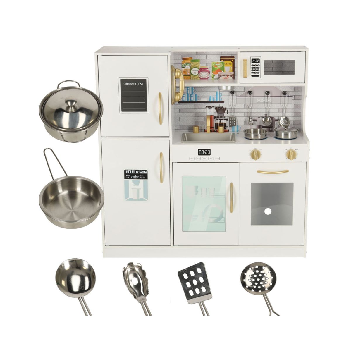 Bucatarie din lemn pentru copii cu accesorii si frigider, 7, hectarul.ro