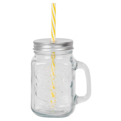 Cana cu capac si pai din sticla 480 ml