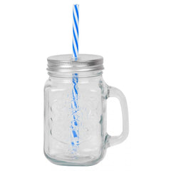 Cana cu capac si pai din sticla 480 ml