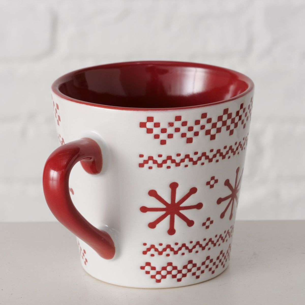 Cana de Craciun rosu/alb cu fulgi de zapada 190 ml Boltze, 4, hectarul.ro