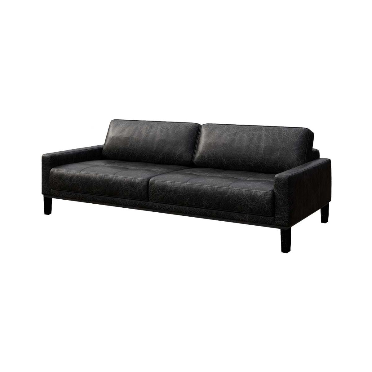 Canapea 3 locuri negru-vintage piele naturala Musso Tufted Mesonica