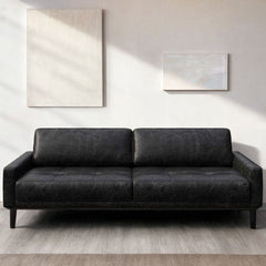 Canapea 3 locuri negru-vintage piele naturala Musso Tufted Mesonica