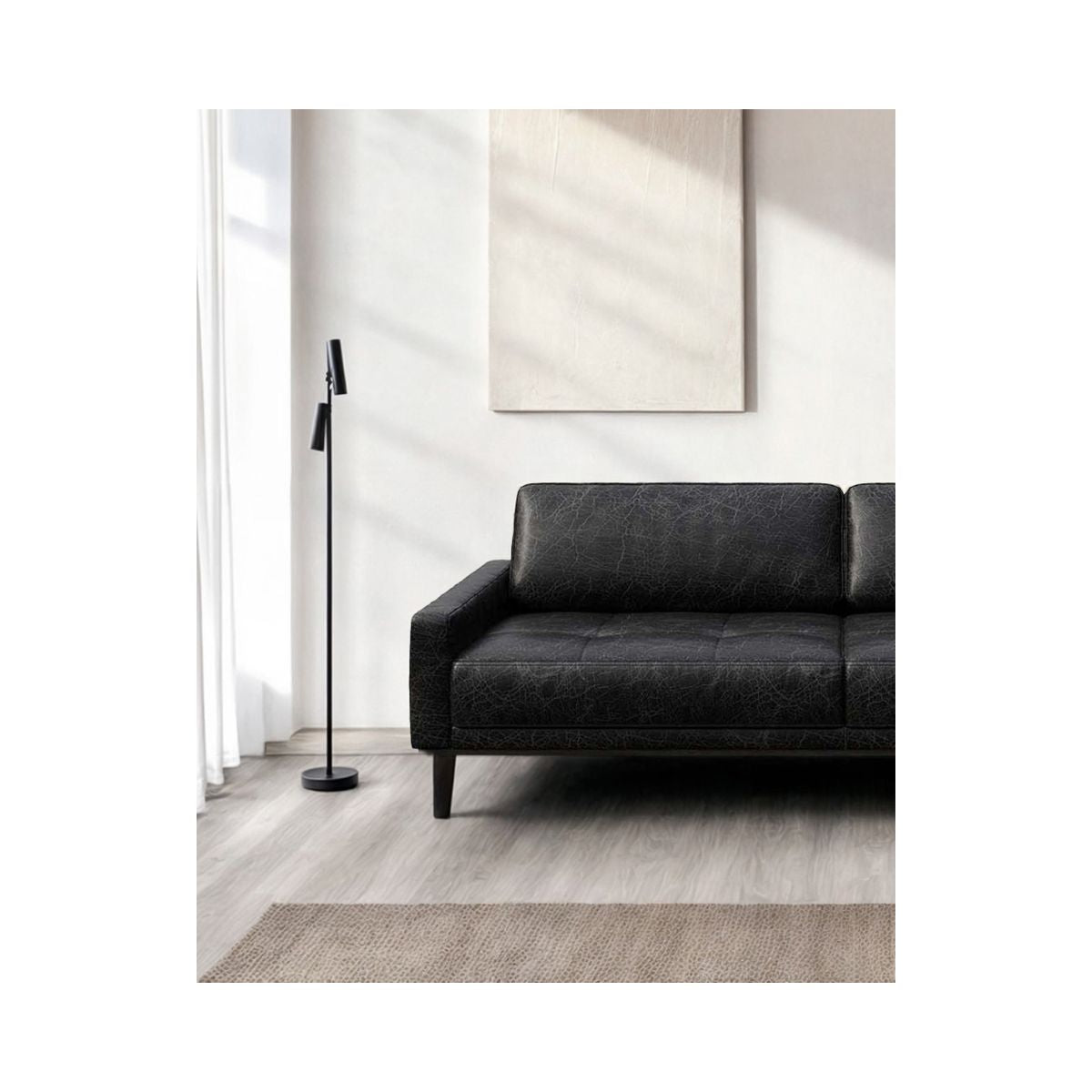 Canapea 3 locuri negru-vintage piele naturala Musso Tufted Mesonica
