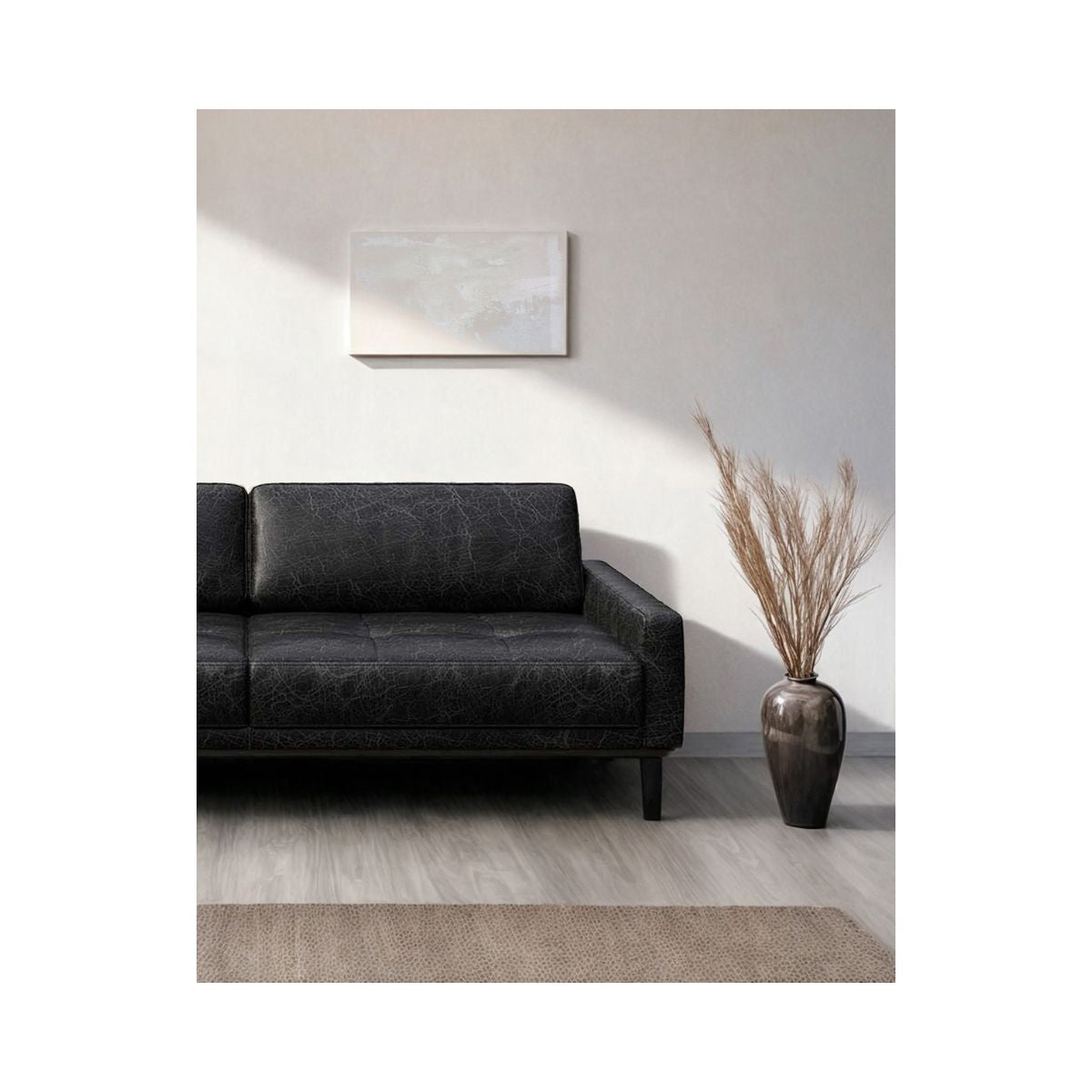 Canapea 3 locuri negru-vintage piele naturala Musso Tufted Mesonica