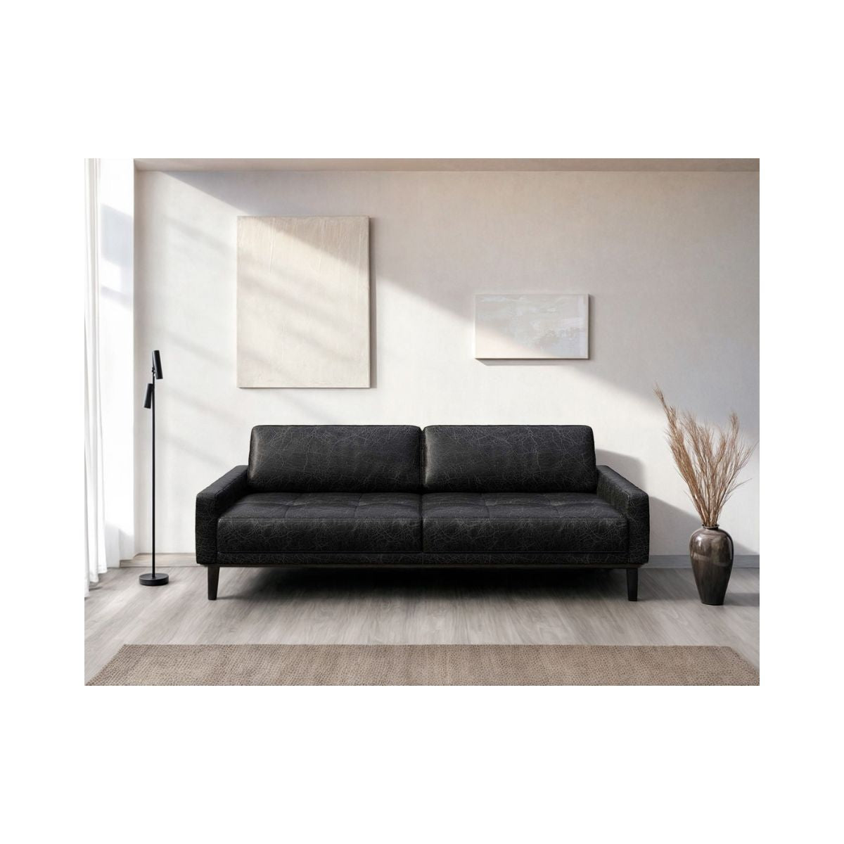 Canapea 3 locuri negru-vintage piele naturala Musso Tufted Mesonica
