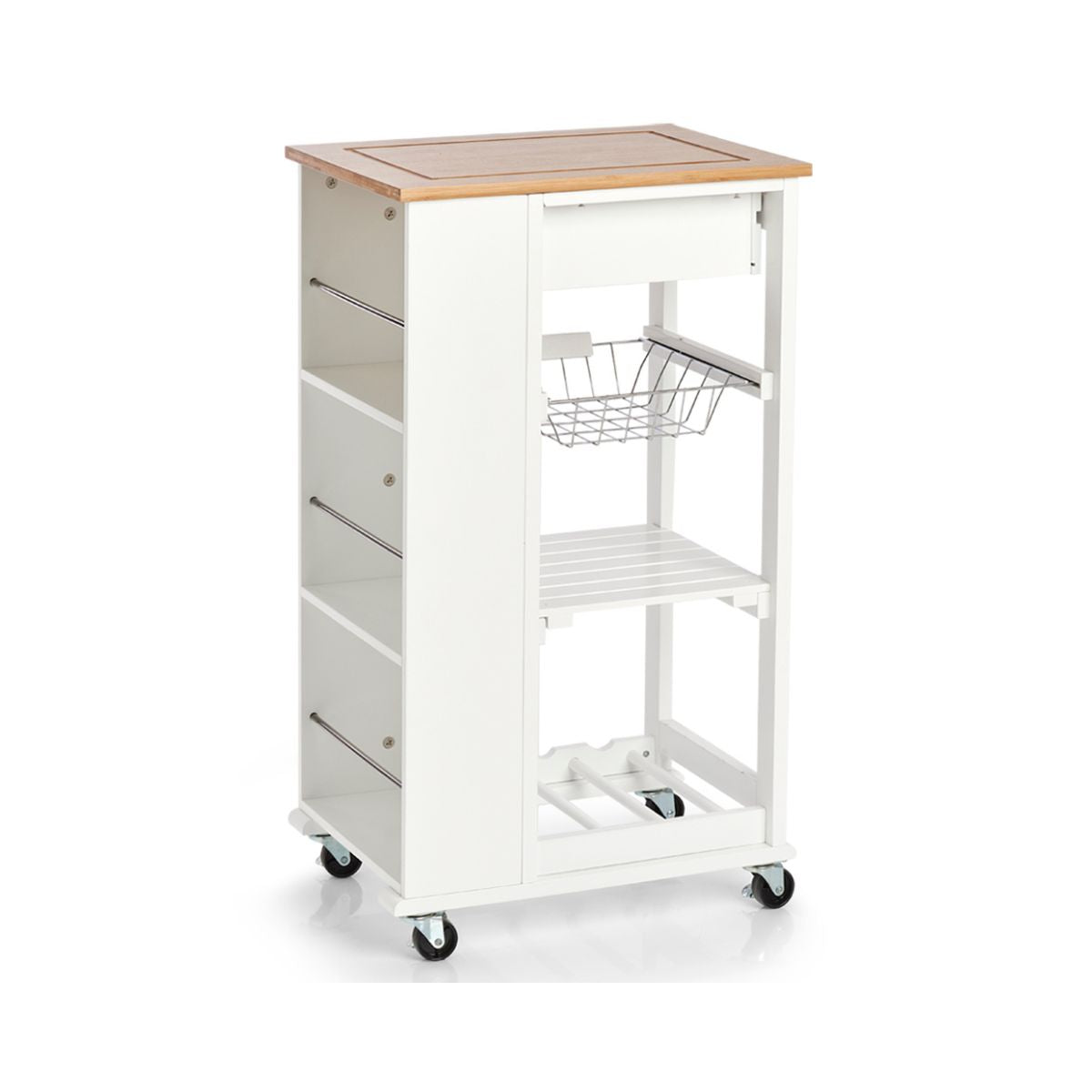 Carucior de bucatarie cu roti, alb, din bambus si MDF, 50 x 37 x 86,5 cm, Kitchen Trolley Zeller