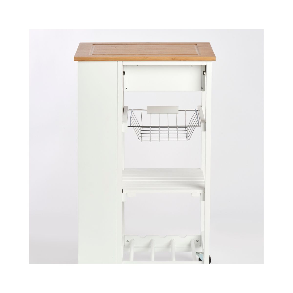 Carucior de bucatarie cu roti, alb, din bambus si MDF, 50 x 37 x 86,5 cm, Kitchen Trolley Zeller