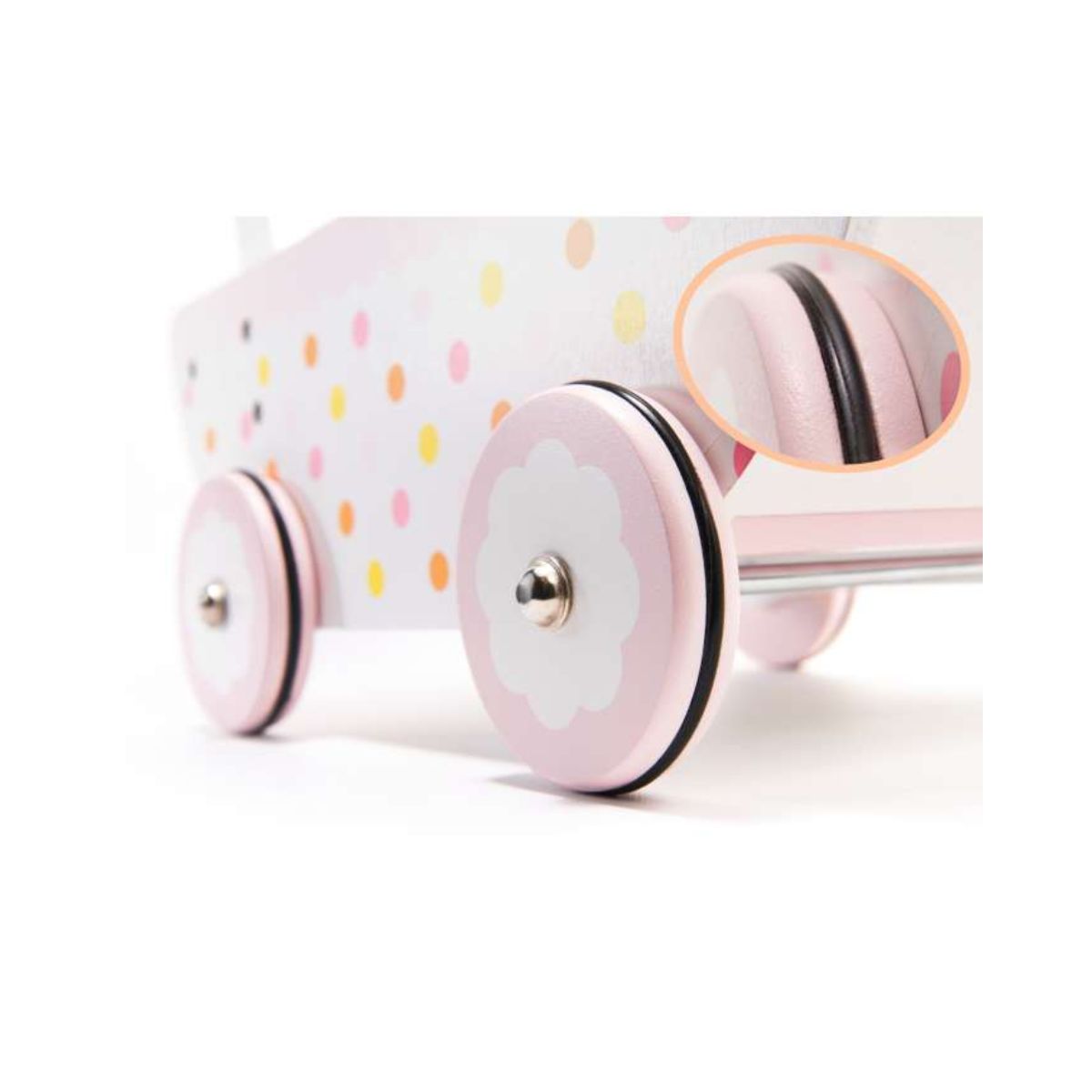 Carucior papusa gondola cu impingator din lemn, roz, 46 x 35.5 x 35.5 cm, 5, hectarul.ro