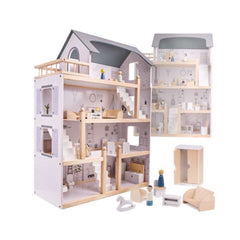 Casa de papusi din lemn cu mobila , 61.5 x 27 x 83 cm