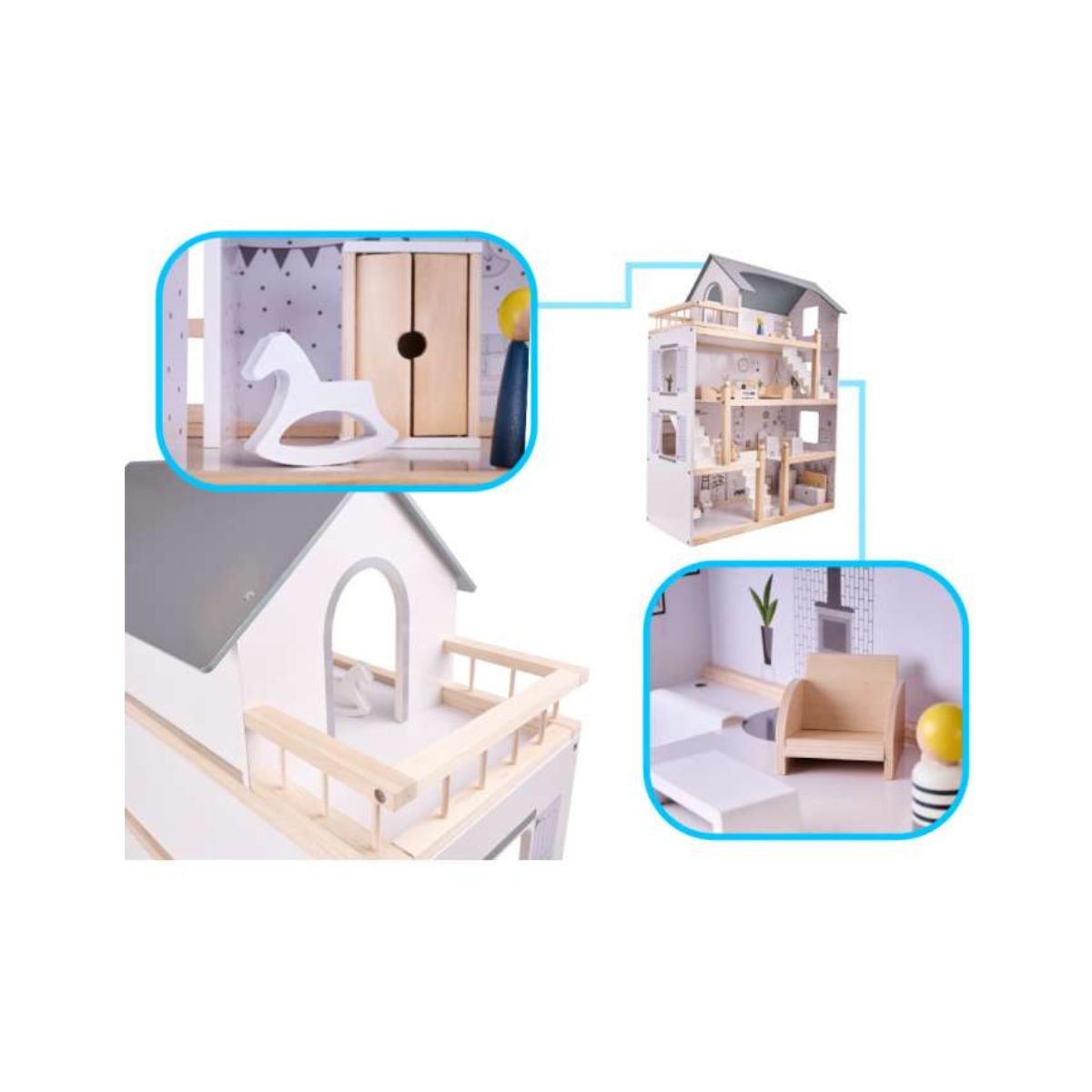 Casa de papusi din lemn cu mobila , 61.5 x 27 x 83 cm, 3, hectarul.ro