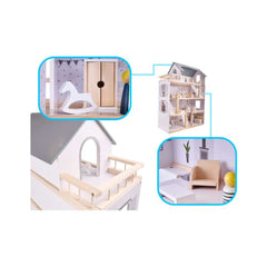 Casa de papusi din lemn cu mobila , 61.5 x 27 x 83 cm