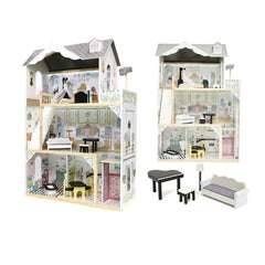 Casa de papusi din lemn MDF + mobilier 122cm XXL LED