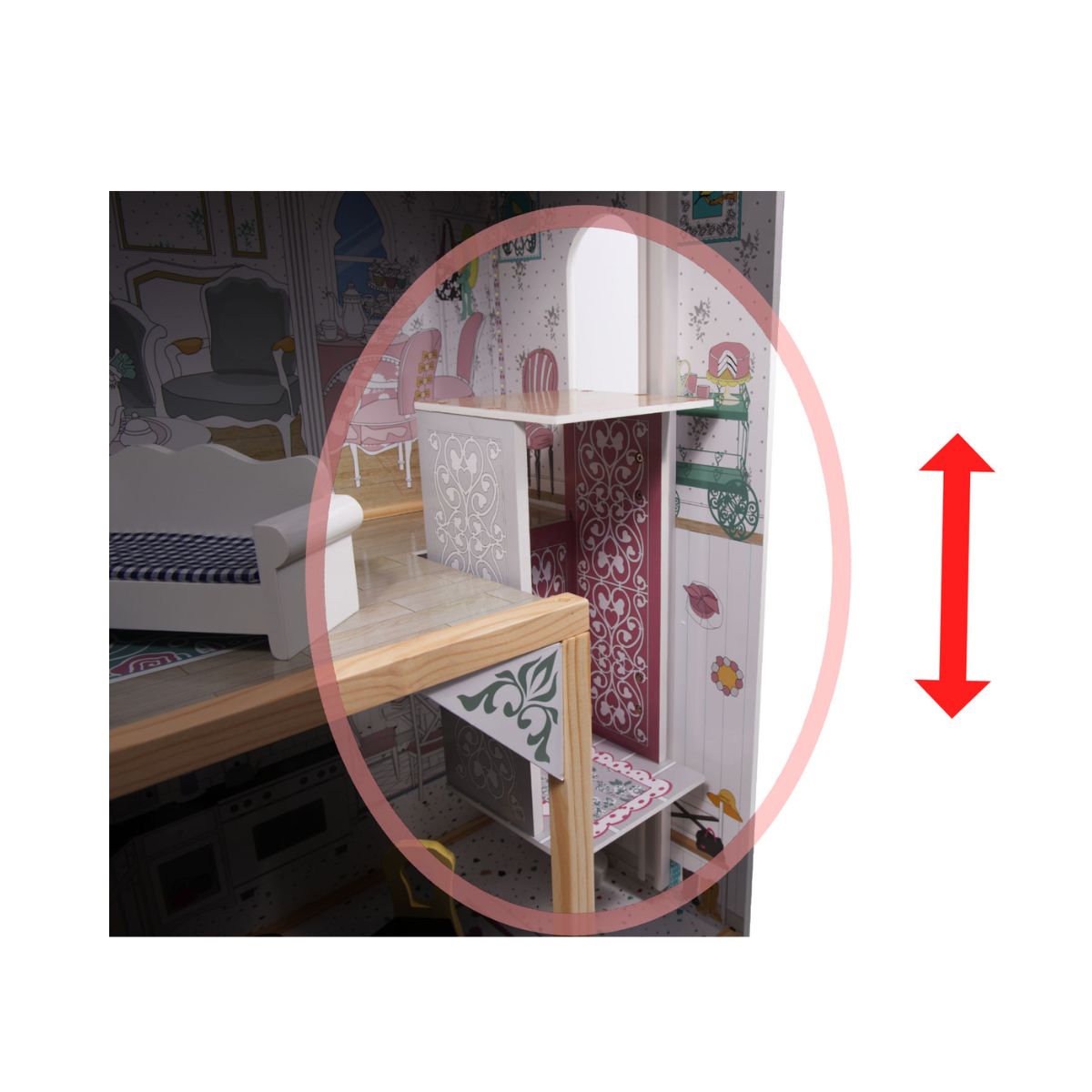 Casa de papusi din lemn MDF + mobilier 122cm XXL LED, 4, hectarul.ro