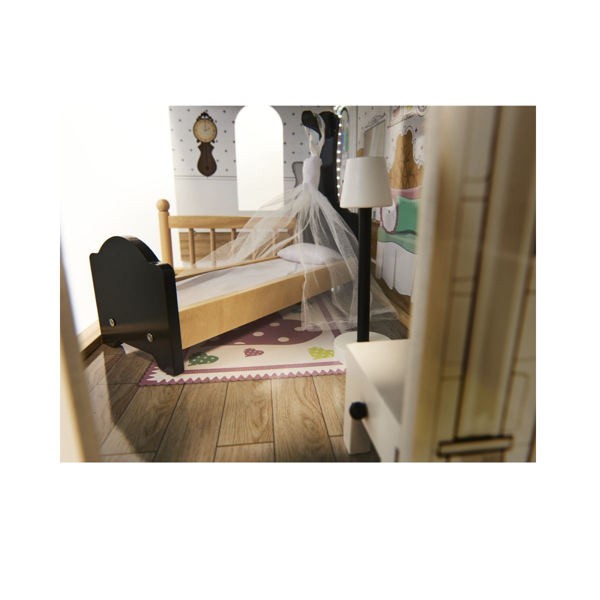 Casa de papusi din lemn MDF + mobilier 122cm XXL LED, 5, hectarul.ro