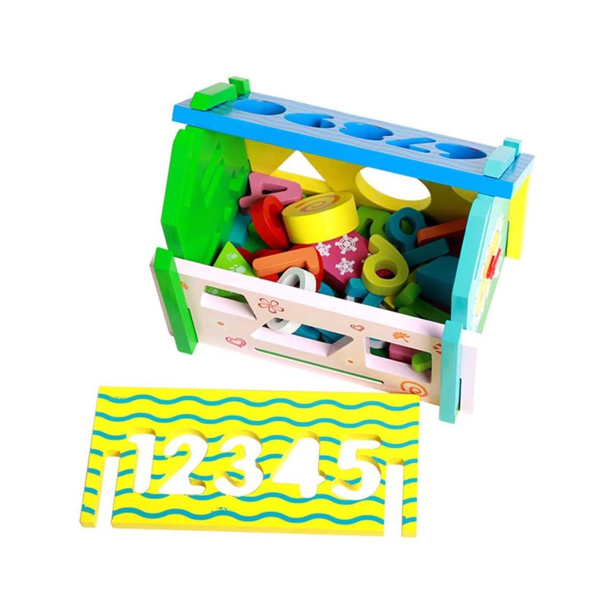 Casuta de jucarie din lemn cu 5 tipuri de activitati educative, multifunctionala, 16 x 13.5 x 19.5 cm, WD 2032