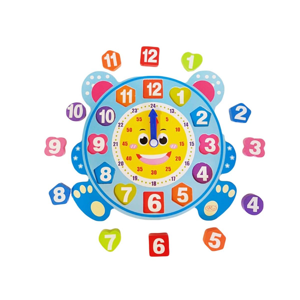 Ceas din lemn pentru copii, Puzzle Bear Clock cu forme geometrice, WD 9558-A