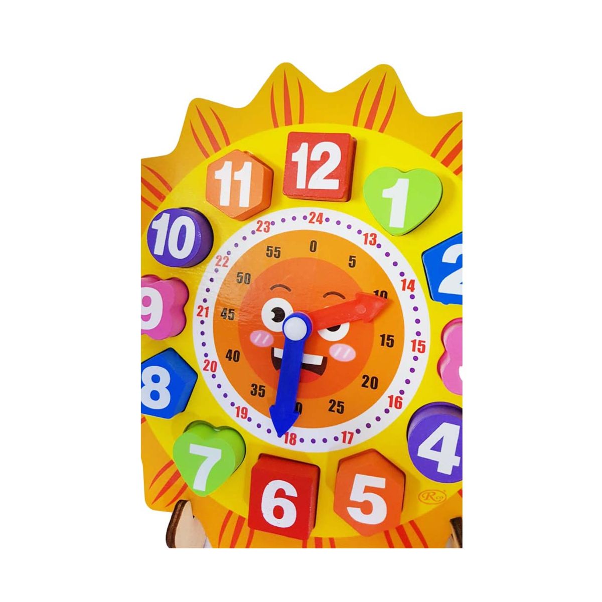 Ceas din lemn pentru copii, Puzzle Sunflower Clock cu forme geometrice, WD 9558-B