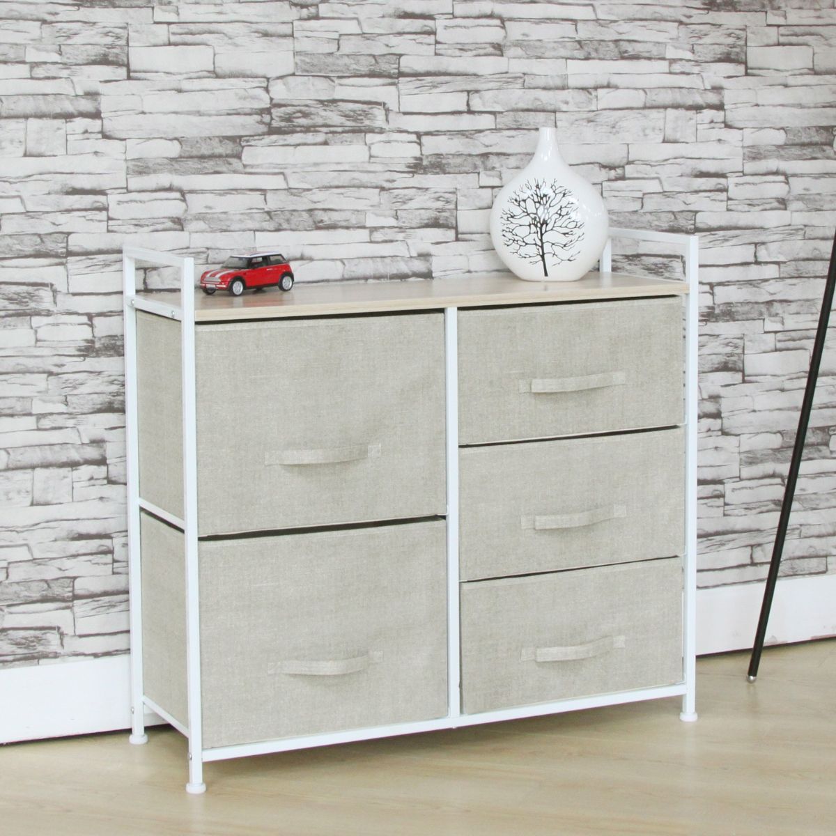 Comoda cu 5 sertare , 83 x 29 x 77 cm , Grunberg TB72 (crem), 4, hectarul.ro