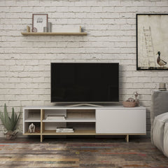Set comoda TV alb / maro stejar din PAL melaminat 160 cm Stockton Decortie