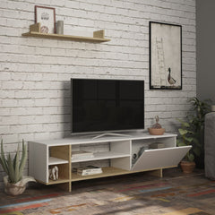 Set comoda TV alb / maro stejar din PAL melaminat 160 cm Stockton Decortie