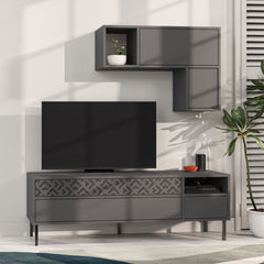 Set comoda TV gri antracit din PAL melaminat 144 cm Heaton Decortie