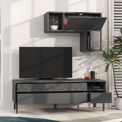 Set comoda TV gri antracit din PAL melaminat 144 cm Heaton Decortie