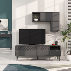 Set comoda TV gri antracit din PAL melaminat 144 cm Heaton Decortie