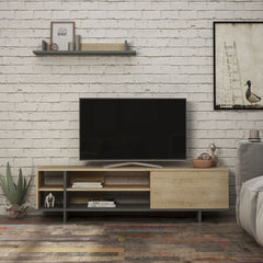 Set comoda TV maro / gri din PAL melaminat 160 cm Stockton Decortie