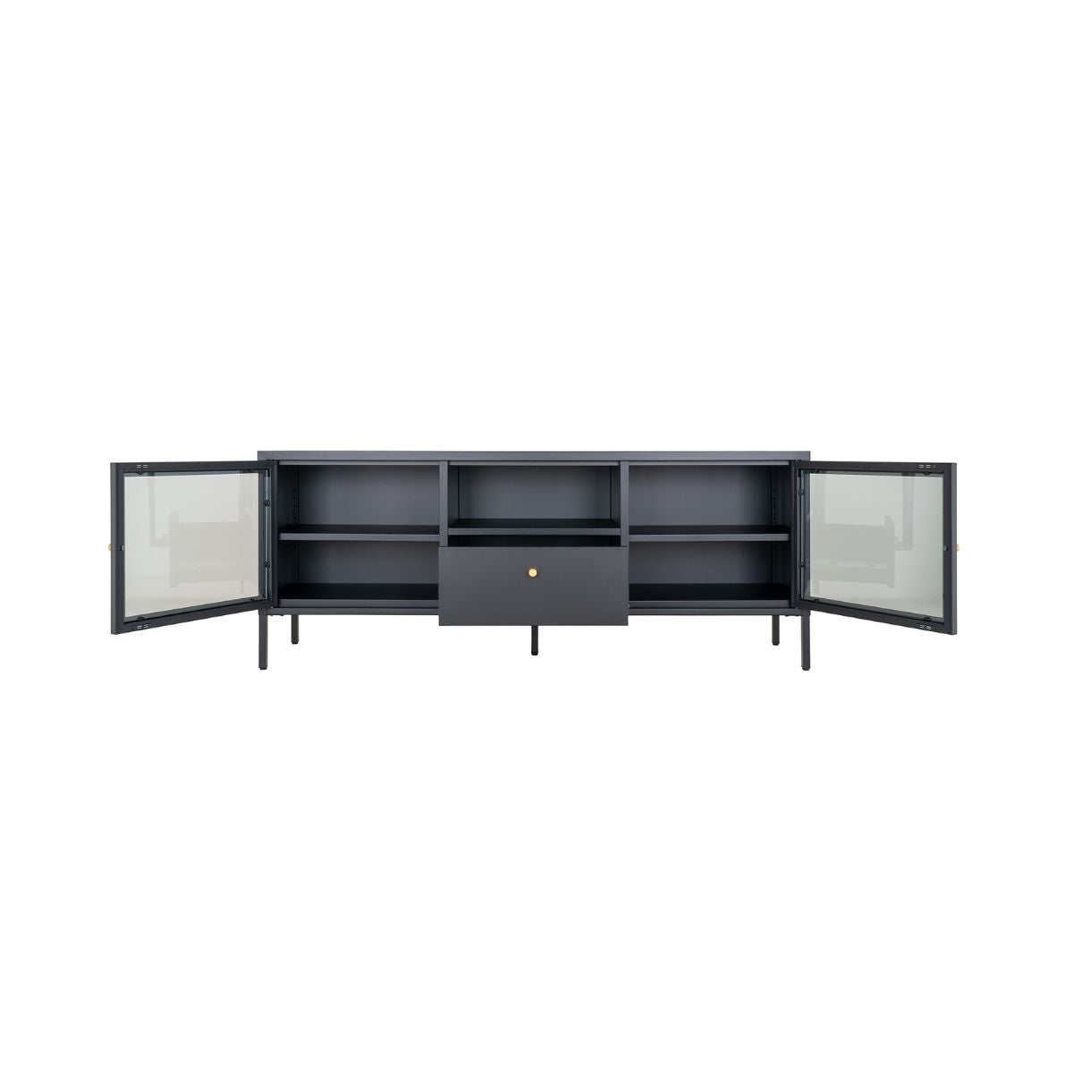 Comoda TV neagra din otel si sticla 160 cm Dalby House Nordic