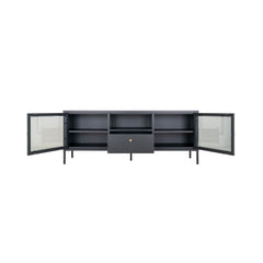 Comoda TV neagra din otel si sticla 160 cm Dalby House Nordic
