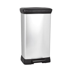 Cos de gunoi Curver 50 L, din plastic ultrarezistent cu pedala, 29x39x73 cm, negru/argintiu