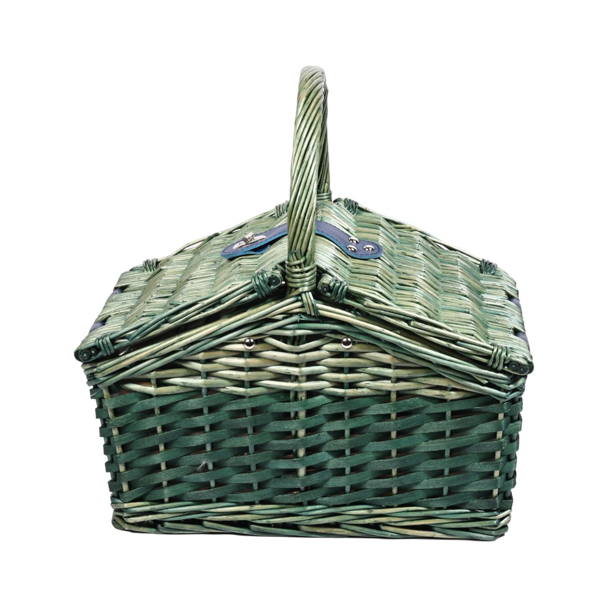 Cos de picnic pentru 2 persoane din rachita naturala verde cu vesela , tacamuri si compartiment frigorific ZQ23-1187