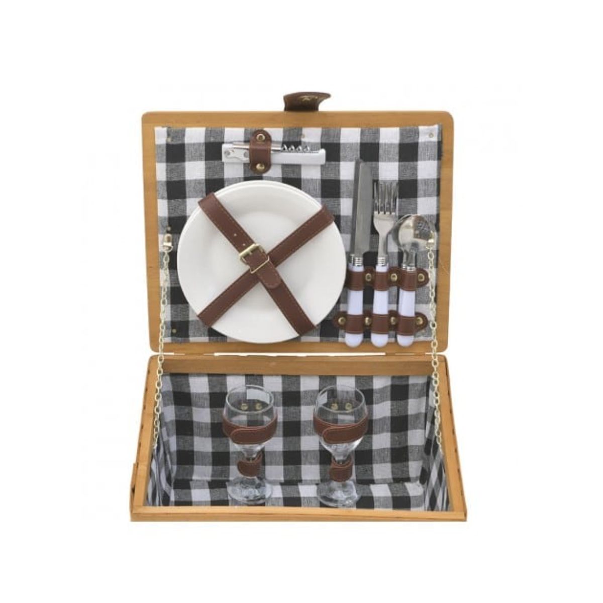 Cos de picnic pentru 2 persoane Natural Beige maner maro